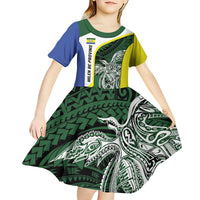 Personalised PNG Morobe Province Kid Short Sleeve Dress Bird of Paradise Tattoo Flag Motif - Polynesian Pride