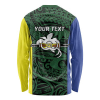 Personalised PNG Morobe Province Long Sleeve Shirt Bird of Paradise Tattoo Flag Motif - Polynesian Pride