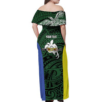 Personalised PNG Morobe Province Off Shoulder Maxi Dress Bird of Paradise Tattoo Flag Motif - Polynesian Pride