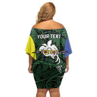 Personalised PNG Morobe Province Off Shoulder Short Dress Bird of Paradise Tattoo Flag Motif - Polynesian Pride