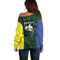 Personalised PNG Morobe Province Off Shoulder Sweater Bird of Paradise Tattoo Flag Motif - Polynesian Pride