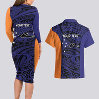 Personalised PNG New Ireland Couples Matching Long Sleeve Bodycon Dress and Hawaiian Shirt Bird of Paradise Tattoo Flag Motif - Polynesian Pride