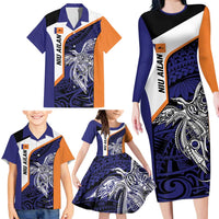 Personalised PNG New Ireland Family Matching Long Sleeve Bodycon Dress and Hawaiian Shirt Bird of Paradise Tattoo Flag Motif - Polynesian Pride