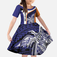 Personalised PNG New Ireland Family Matching Summer Maxi Dress and Hawaiian Shirt Bird of Paradise Tattoo Flag Motif LT9 Daughter's Dress Orange - Polynesian Pride