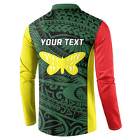 Personalised PNG Oro Province Button Sweatshirt Bird of Paradise Tattoo Flag Motif - Polynesian Pride