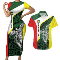 Personalised PNG Oro Province Couples Matching Short Sleeve Bodycon Dress and Hawaiian Shirt Bird of Paradise Tattoo Flag Motif - Polynesian Pride