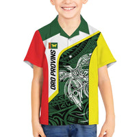 Personalised PNG Oro Province Family Matching Off Shoulder Short Dress and Hawaiian Shirt Bird of Paradise Tattoo Flag Motif - Polynesian Pride