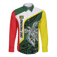 Personalised PNG Oro Province Long Sleeve Button Shirt Bird of Paradise Tattoo Flag Motif - Polynesian Pride
