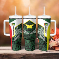 Personalised PNG Oro Province Tumbler With Handle Bird of Paradise Tattoo Flag Motif - Polynesian Pride