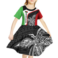 Personalised PNG Southern Highlands Province Kid Short Sleeve Dress Bird of Paradise Tattoo Flag Motif - Polynesian Pride