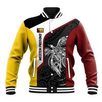 Personalised PNG Western Province Baseball Jacket Bird of Paradise Tattoo Flag Motif - Polynesian Pride