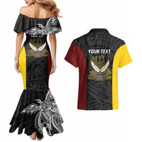 Personalised PNG Western Province Couples Matching Mermaid Dress and Hawaiian Shirt Bird of Paradise Tattoo Flag Motif - Polynesian Pride