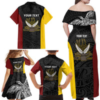 Personalised PNG Western Province Family Matching Off Shoulder Maxi Dress and Hawaiian Shirt Bird of Paradise Tattoo Flag Motif - Polynesian Pride
