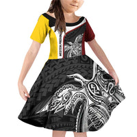 Personalised PNG Western Province Family Matching Off Shoulder Short Dress and Hawaiian Shirt Bird of Paradise Tattoo Flag Motif - Polynesian Pride