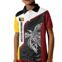 Personalised PNG Western Province Kid Polo Shirt Bird of Paradise Tattoo Flag Motif - Polynesian Pride