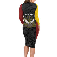 Personalised PNG Western Province Long Sleeve Bodycon Dress Bird of Paradise Tattoo Flag Motif - Polynesian Pride