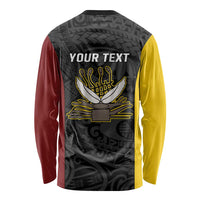 Personalised PNG Western Province Long Sleeve Shirt Bird of Paradise Tattoo Flag Motif - Polynesian Pride