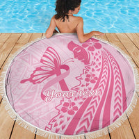 Pacific Girl and Butterfly Cancer Ribbon Personalised Beach Blanket