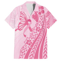 Pacific Girl and Butterfly Cancer Ribbon Personalised Family Matching Off The Shoulder Long Sleeve Dress and Hawaiian Shirt LT9 Dad's Shirt - Short Sleeve Pink - Polynesian Pride