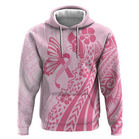 Pacific Girl and Butterfly Cancer Ribbon Personalised Zip Hoodie LT9 Pullover Hoodie Pink - Polynesian Pride