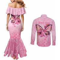 Faith Hope Love Butterfly Ribbon Personalised Couples Matching Mermaid Dress and Long Sleeve Button Shirt