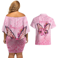 Faith Hope Love Butterfly Ribbon Personalised Couples Matching Off Shoulder Short Dress and Hawaiian Shirt