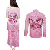 Faith Hope Love Butterfly Ribbon Personalised Couples Matching Puletasi and Long Sleeve Button Shirt