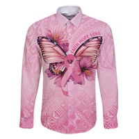 Faith Hope Love Butterfly Ribbon Personalised Family Matching Off The Shoulder Long Sleeve Dress and Hawaiian Shirt LT9 Dad's Shirt - Long Sleeve Pink - Polynesian Pride