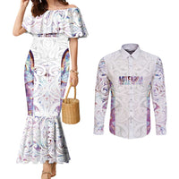 Custom New Zealand Aotearoa Couples Matching Mermaid Dress and Long Sleeve Button Shirt Pink Maori Paua Shell Indigenous LT9 Pink - Polynesian Pride