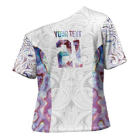 Custom New Zealand Aotearoa Cross Shoulder Shirt Pink Maori Paua Shell Indigenous LT9 - Polynesian Pride