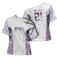 Custom New Zealand Aotearoa Cross Shoulder Shirt Pink Maori Paua Shell Indigenous LT9 - Polynesian Pride