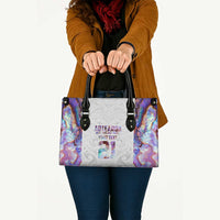 Custom New Zealand Aotearoa Leather Bag Pink Maori Paua Shell Indigenous - Polynesian Pride