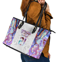 Custom New Zealand Aotearoa Leather Tote Bag Pink Maori Paua Shell Indigenous - Polynesian Pride