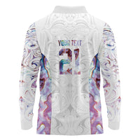 Custom New Zealand Aotearoa Long Sleeve Polo Shirt Pink Maori Paua Shell Indigenous - Polynesian Pride