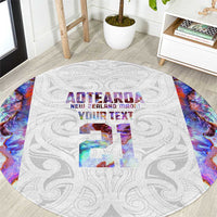 Custom New Zealand Aotearoa Round Carpet Pink Maori Paua Shell Indigenous - Polynesian Pride