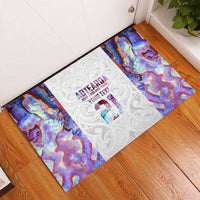 Custom New Zealand Aotearoa Rubber Doormat Pink Maori Paua Shell Indigenous - Polynesian Pride