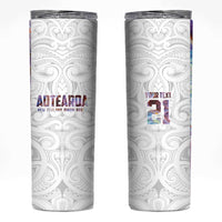 Custom New Zealand Aotearoa Skinny Tumbler Pink Maori Paua Shell Indigenous - Polynesian Pride