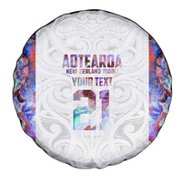 Custom New Zealand Aotearoa Spare Tire Cover Pink Maori Paua Shell Indigenous - Polynesian Pride
