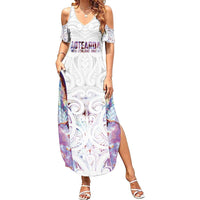 Custom New Zealand Aotearoa Summer Maxi Dress Pink Maori Paua Shell Indigenous - Polynesian Pride