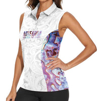 Custom New Zealand Aotearoa Women Sleeveless Polo Shirt Pink Maori Paua Shell Indigenous - Polynesian Pride