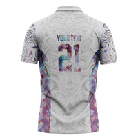 Custom New Zealand Aotearoa Zipper Polo Shirt Pink Maori Paua Shell Indigenous - Polynesian Pride