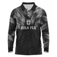 2026 Autumn Rugby Nations Fiji Custom Long Sleeve Polo Shirt Fijian Palm Leaf Tapa Tribal Inspired LT9 Black - Polynesian Pride