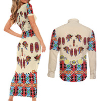 Papua Batik Motif Bird Of Paradise and Native Papuan Shield Couples Matching Short Sleeve Bodycon Dress and Long Sleeve Button Shirt LT9 - Polynesian Pride