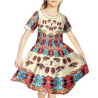 Papua Batik Motif Bird Of Paradise and Native Papuan Shield Kid Short Sleeve Dress LT9 - Polynesian Pride