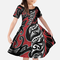 Koru Fern New Zealand Kid Short Sleeve Dress Maori Tribal Pattern LT9 KID Red - Polynesian Pride