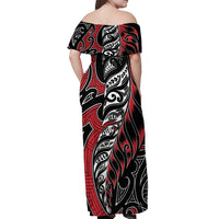Koru Fern New Zealand Off Shoulder Maxi Dress Maori Tribal Pattern LT9 - Polynesian Pride