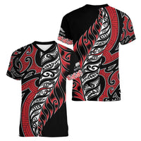 Koru Fern New Zealand Women V-Neck T-Shirt Maori Tribal Pattern