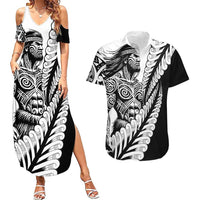 Koru Fern New Zealand Maori Tribal Warrior Couples Matching Summer Maxi Dress and Hawaiian Shirt