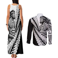 Koru Fern New Zealand Maori Tribal Warrior Couples Matching Tank Maxi Dress and Long Sleeve Button Shirt