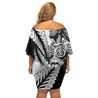 Koru Fern New Zealand Maori Tribal Warrior Family Matching Off Shoulder Short Dress and Hawaiian Shirt